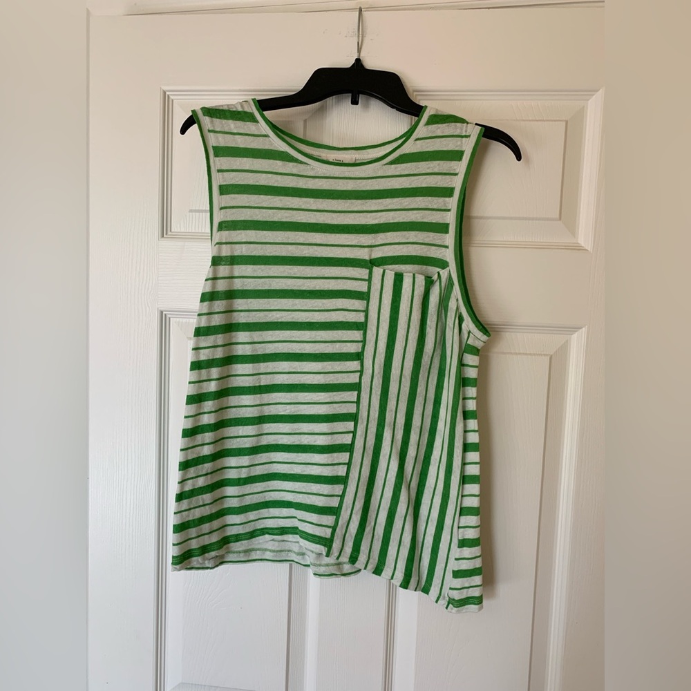 A Loves A Horizontal and Vertical Stripe Contrast‎ Long Front Pocket Tank Top L